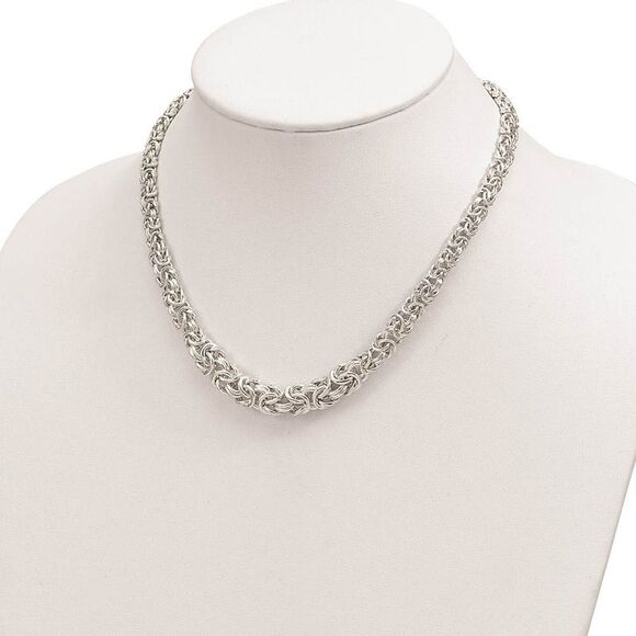 6.5mm Sterling Silver Hollow Graduated Byzantine Chain Necklace, 17 In - Picture 4 of 7
